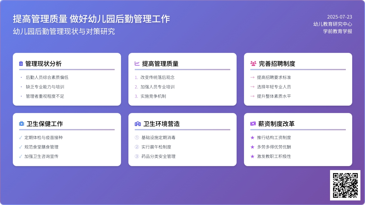 提高管理质量 做好幼儿园后勤管理工作