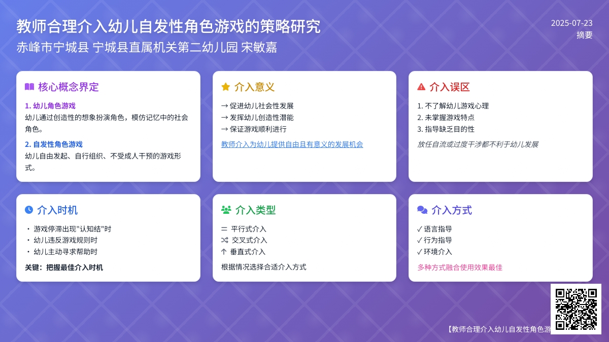 教师合理介入幼儿自发性角色游戏 的策略研究