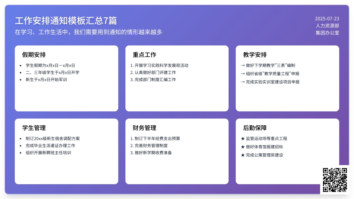 工作安排通知模板汇总7篇