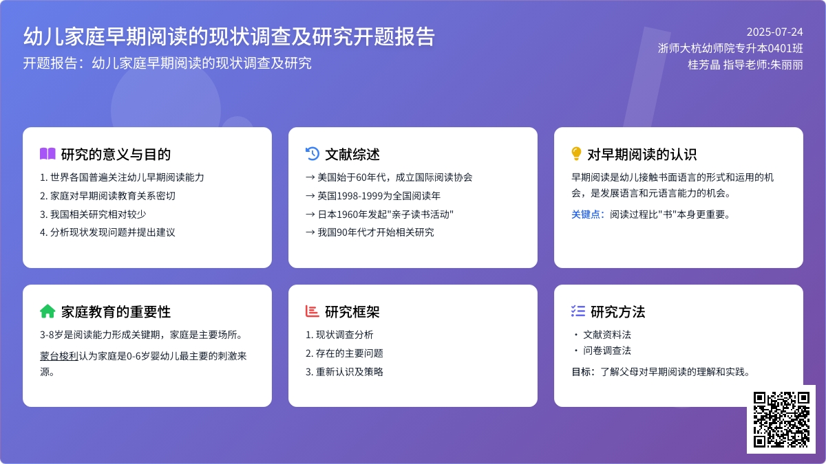 幼儿家庭早期阅读的现状调查及研究开题报告