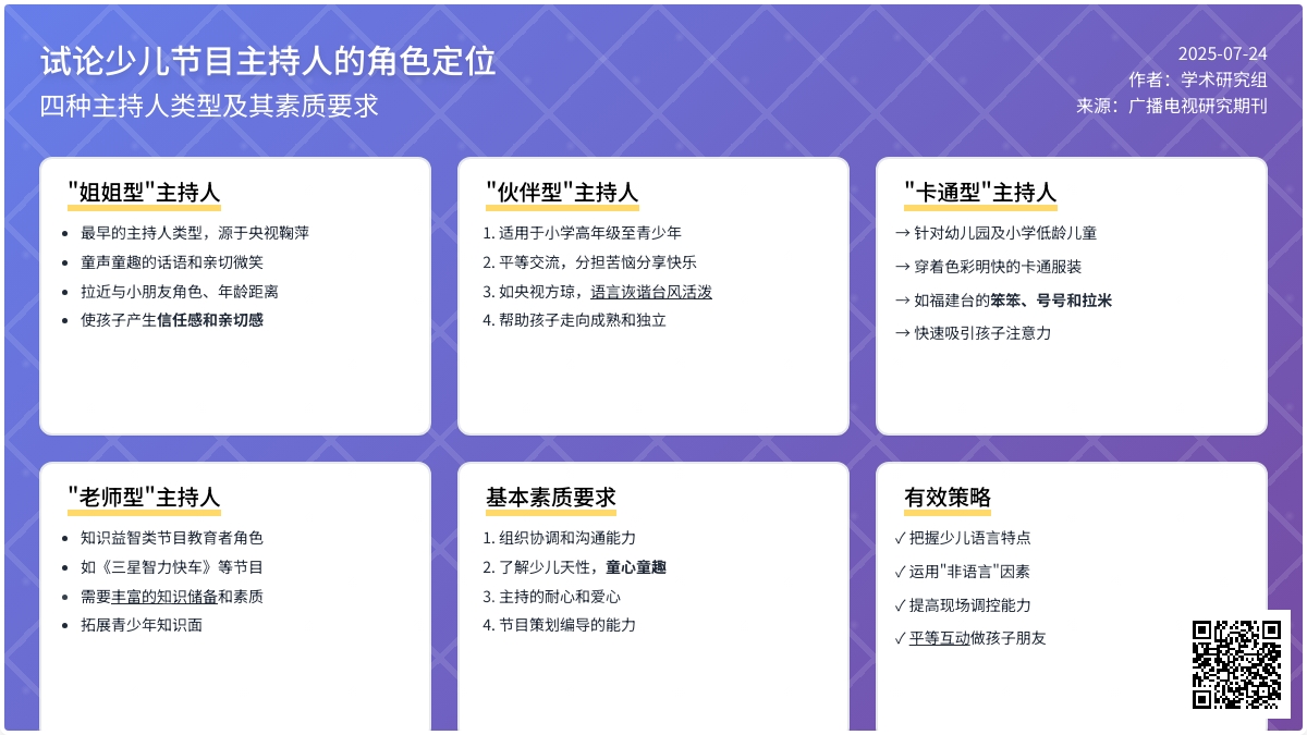 试论少儿节目主持人的角色定位论文