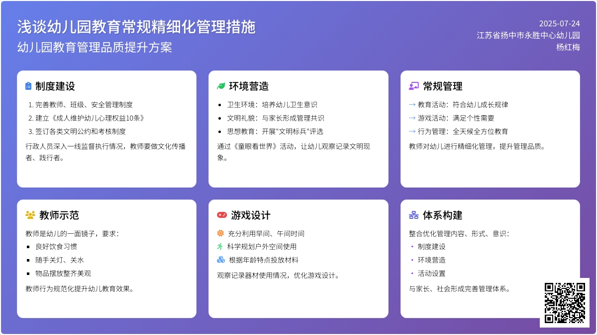 浅谈幼儿园教育常规精细化管理措施论文