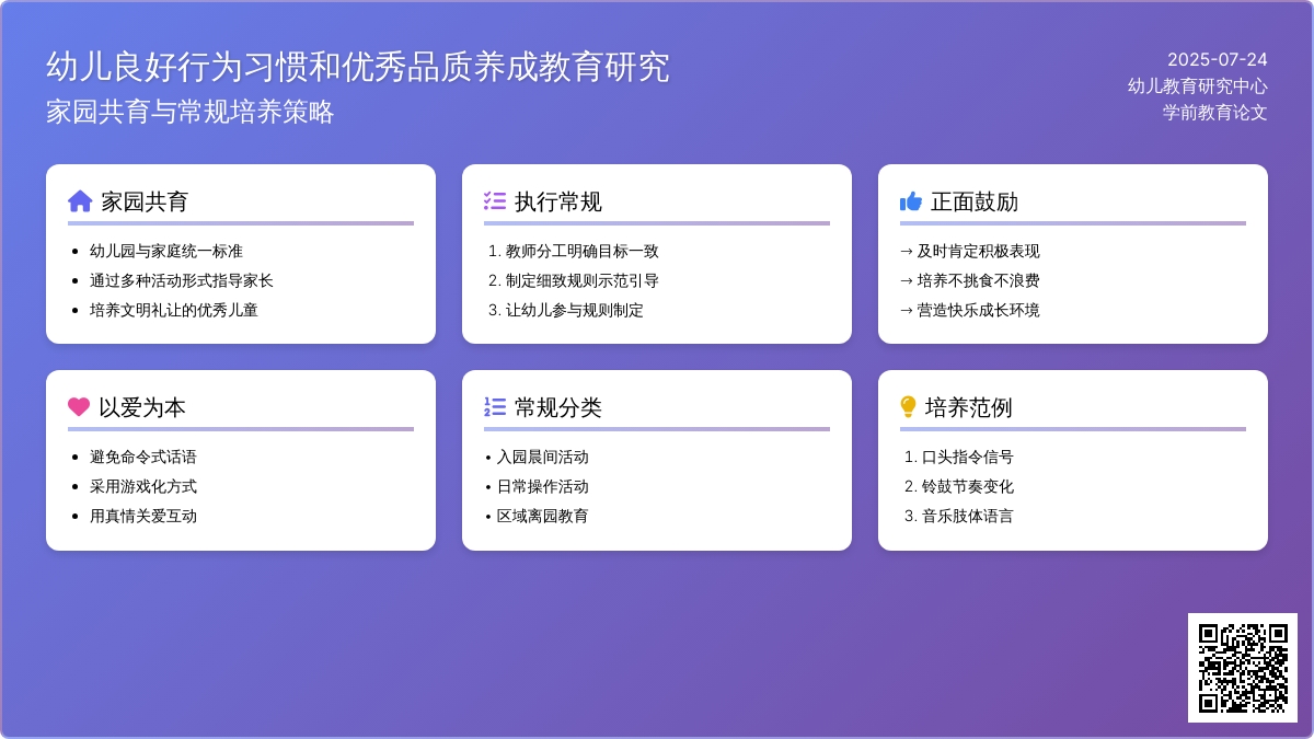 幼儿良好行为习惯和优秀品质养成教育研究论文
