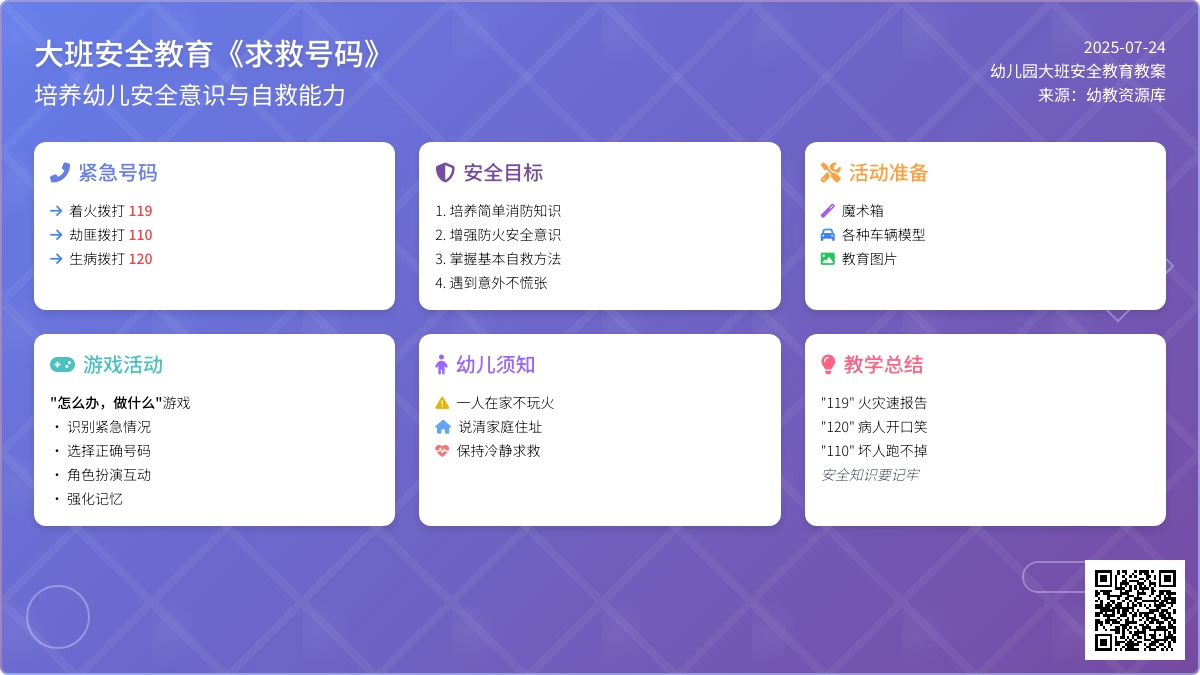幼儿园大班安全教育教案《求救号码》
