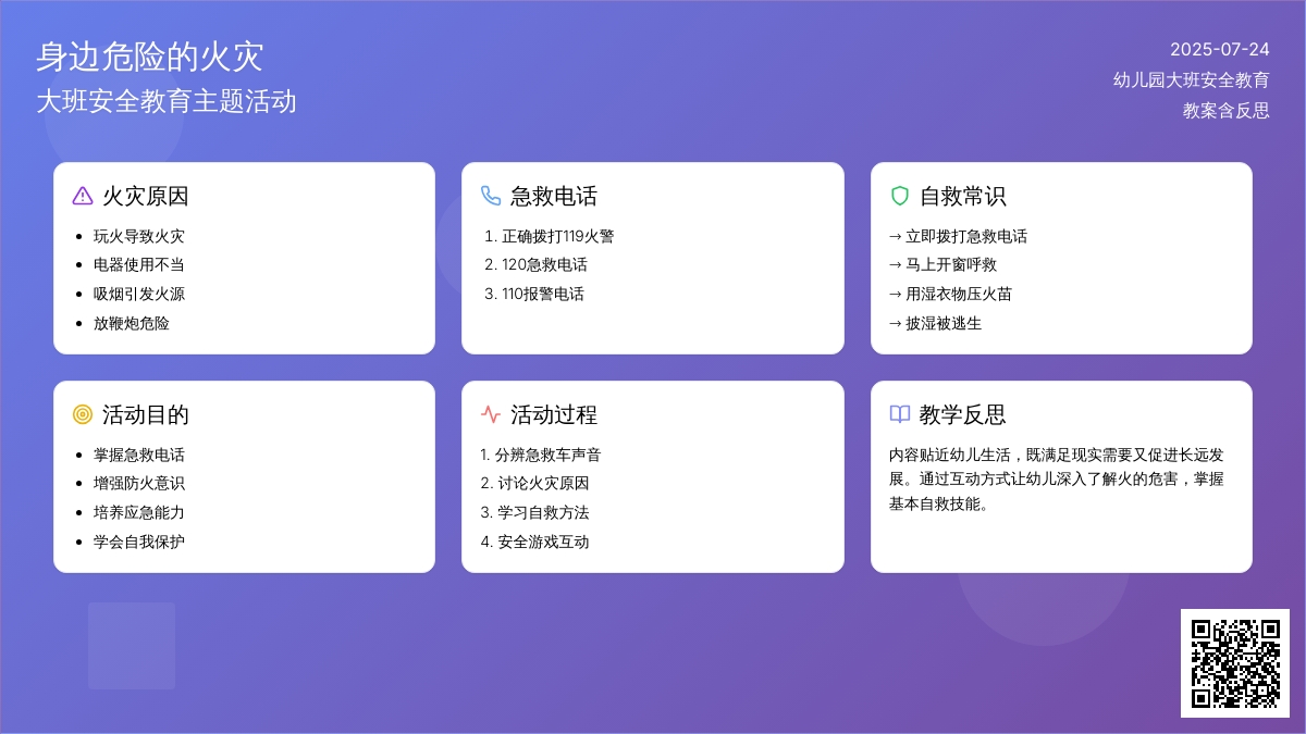 幼儿园大班安全教育教案《身边危险的火灾》含反思