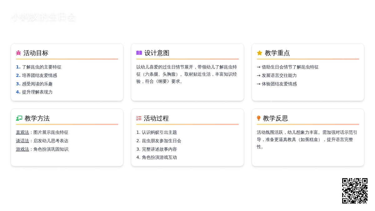 幼儿园中班语言活动教案及说课稿《小蚂蚁的生日会》含反思