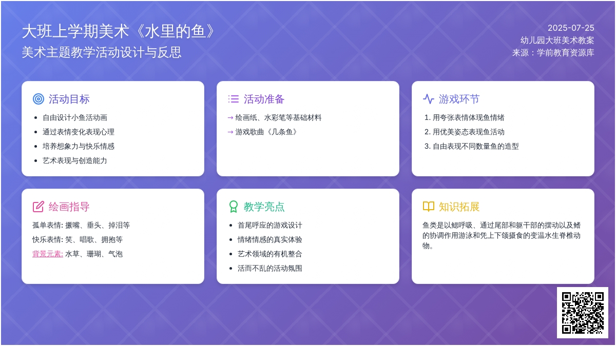 幼儿园大班上学期美术教案《水里的鱼》含反思