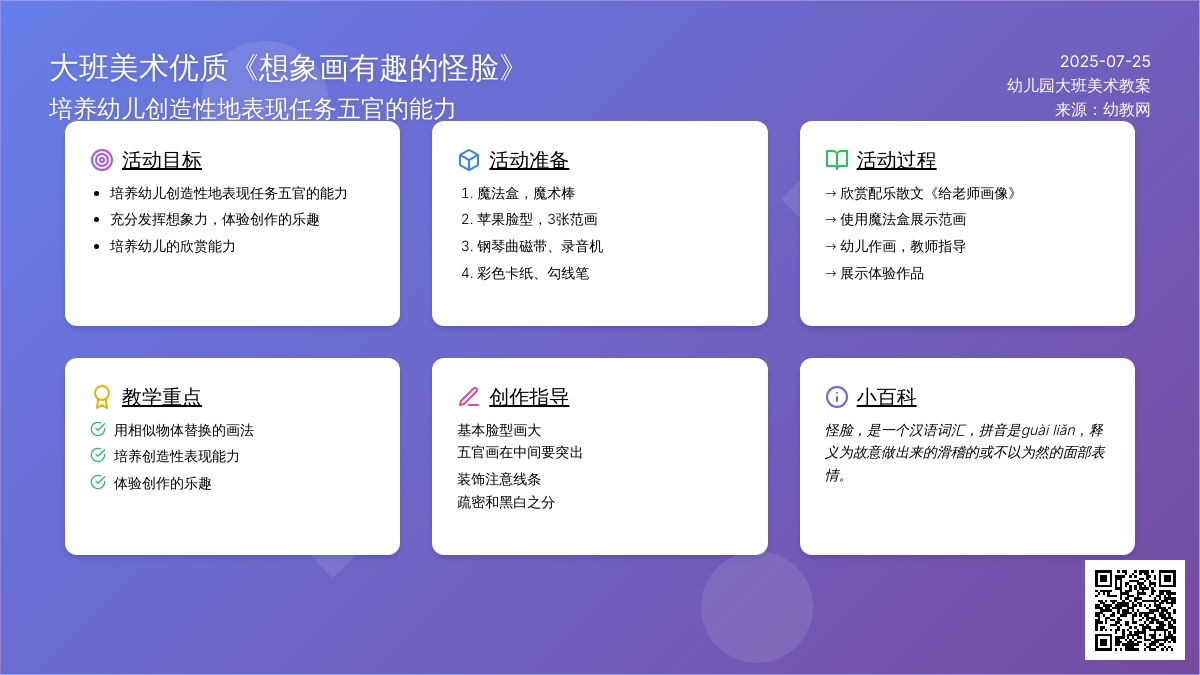 大班美术优质教案《想象画有趣的怪脸》