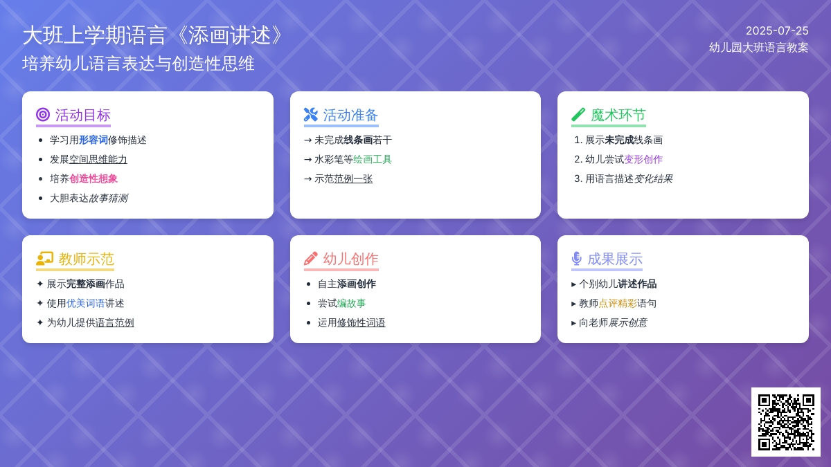 幼儿园大班上学期语言教案《添画讲述》