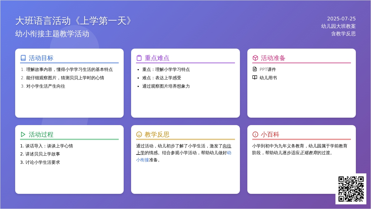幼儿园大班语言活动教案《上学第一天》含反思