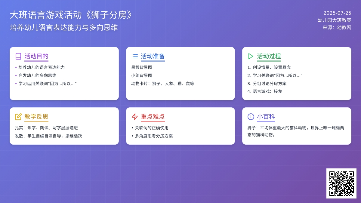 幼儿园大班语言游戏活动教案《狮子分房》含反思