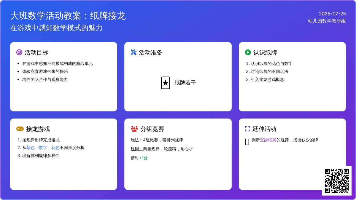 大班数学活动教案：纸牌接龙