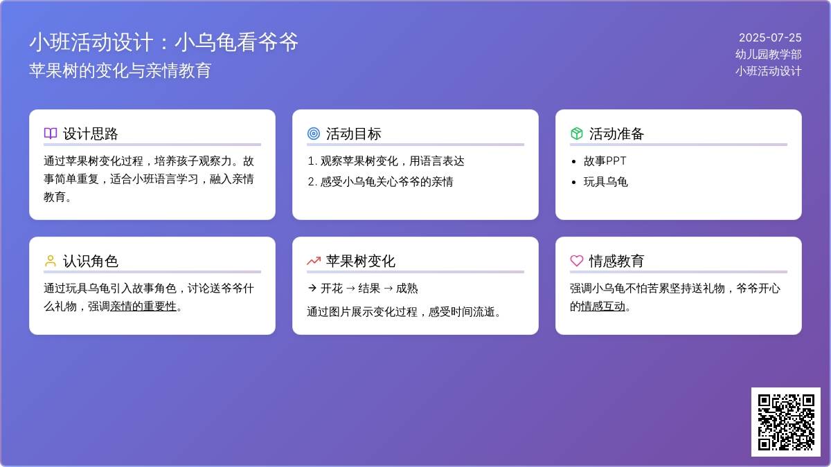 小班活动设计：小乌龟看爷爷