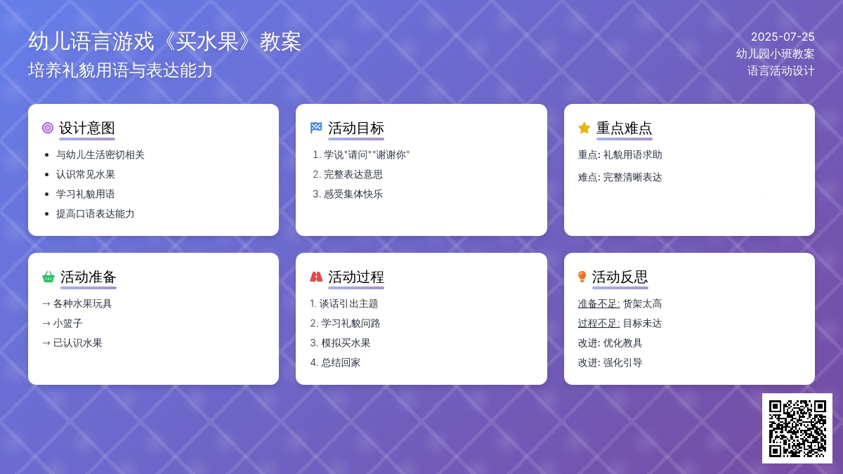 小班语言《买水果》教案及反思