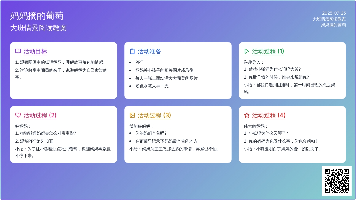 大班情景阅读教案：妈妈摘的葡萄