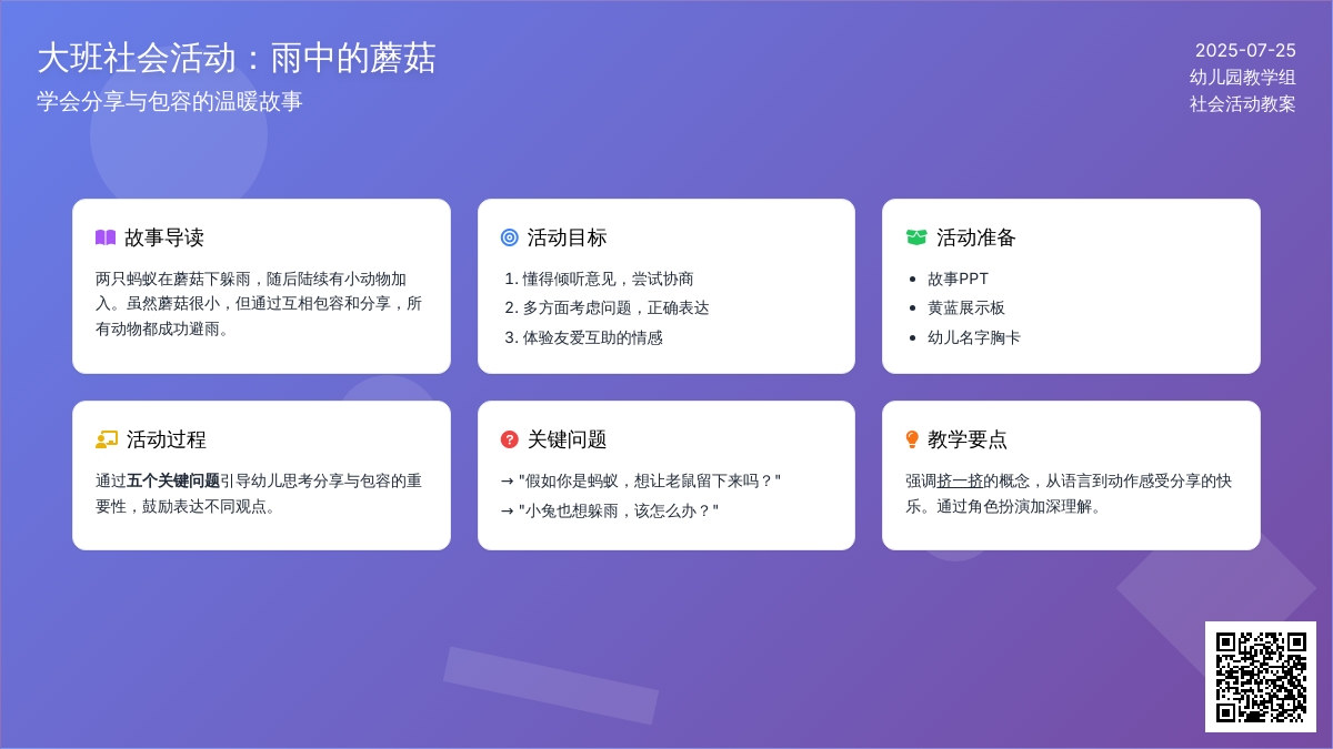 大班社会活动：雨中的蘑菇
