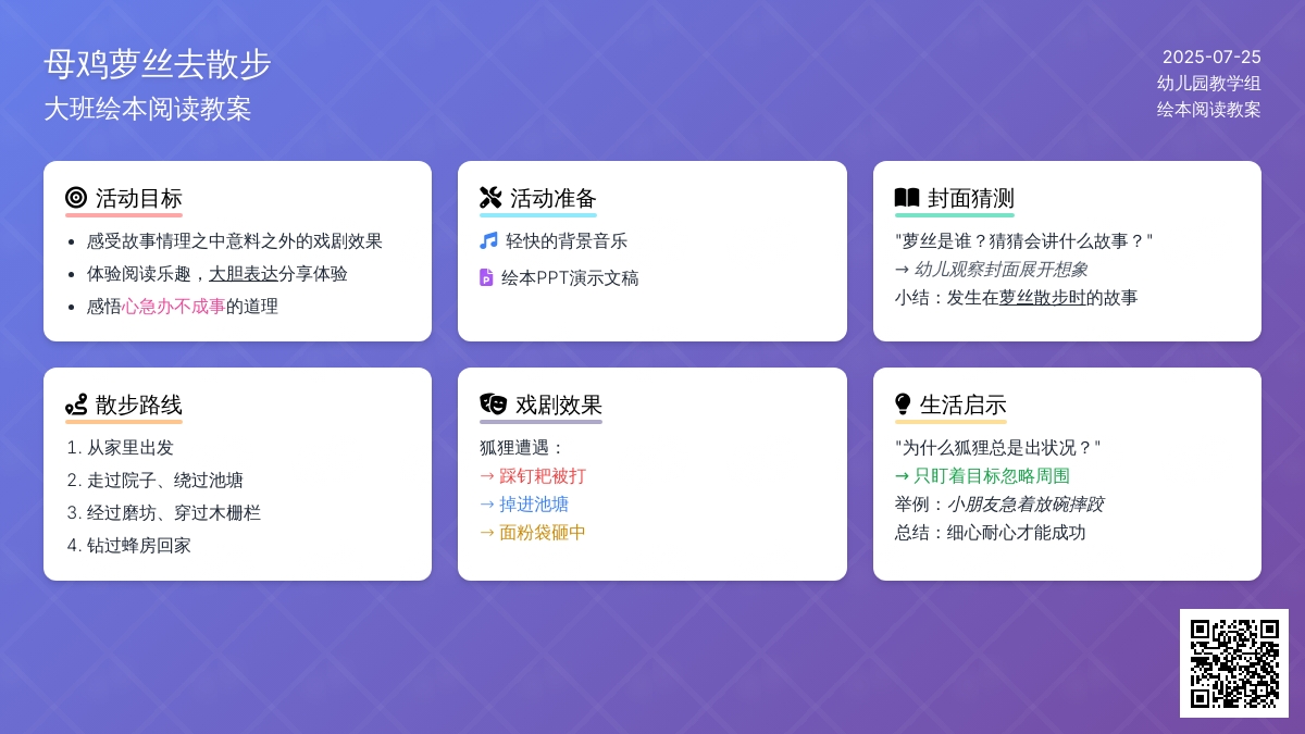 大班绘本阅读教案：母鸡萝丝去散步