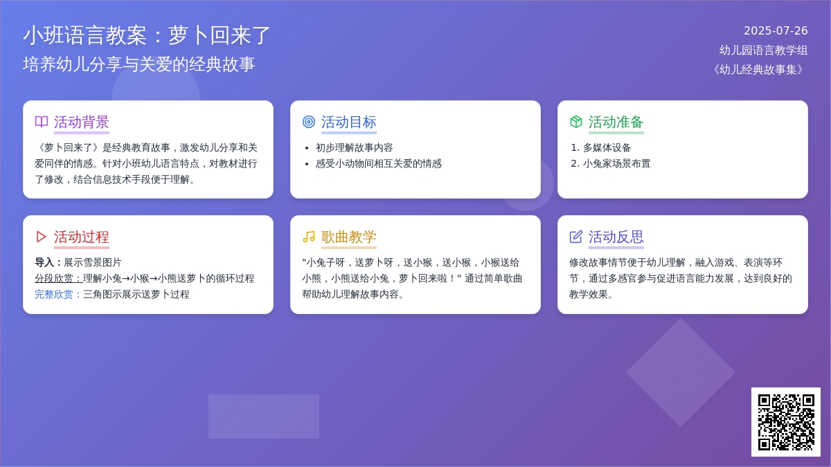 小班语言教案：萝卜回来了