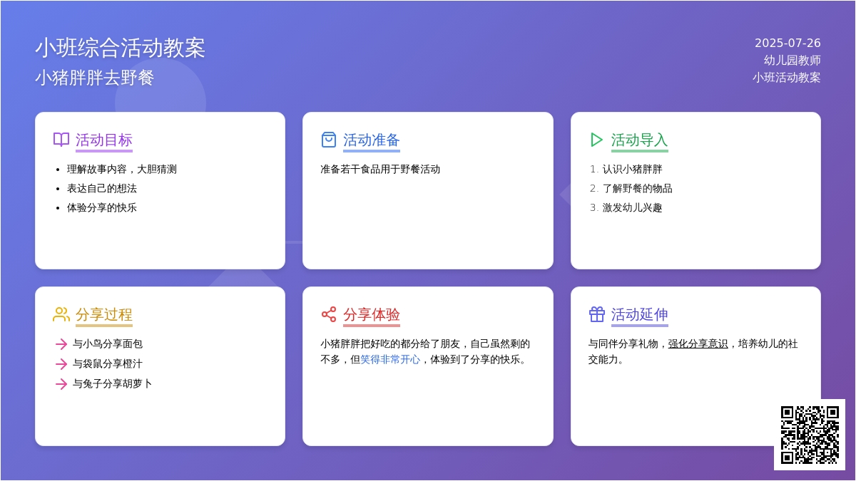 小班综合活动教案：小猪胖胖去野餐