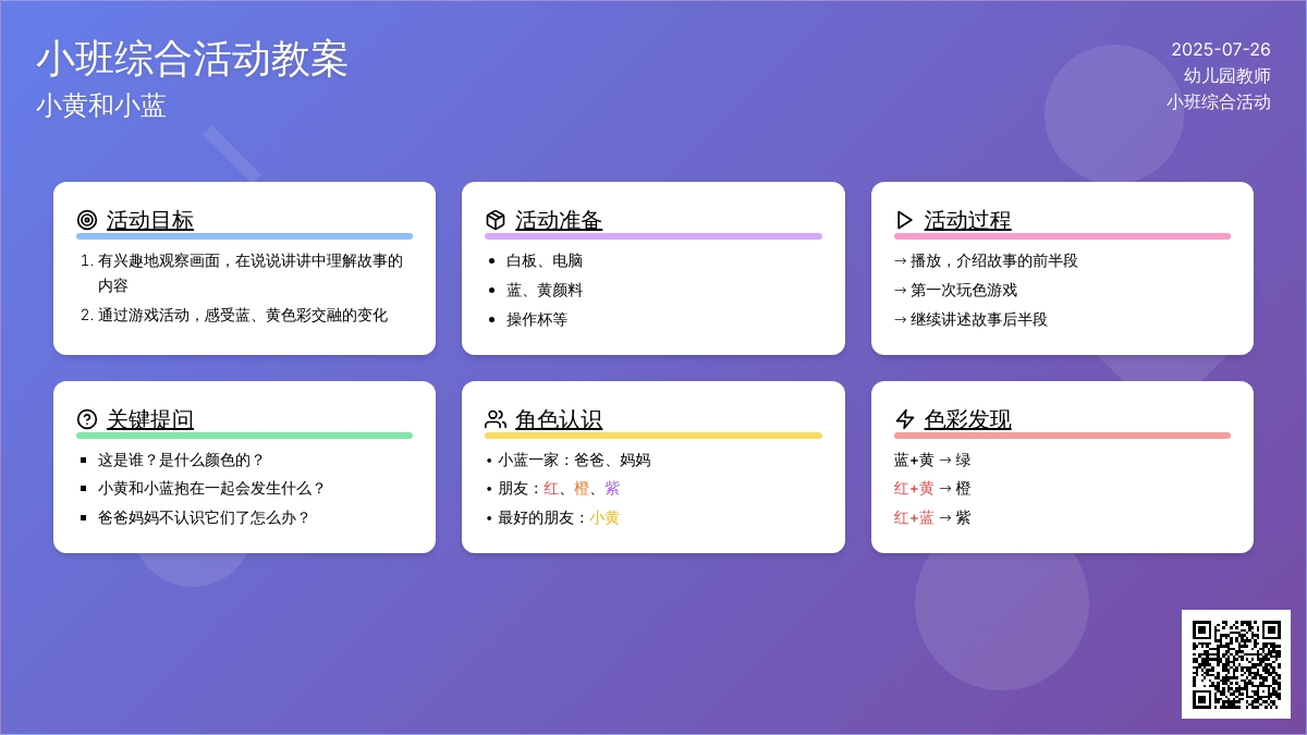 小班综合活动教案：小黄和小蓝