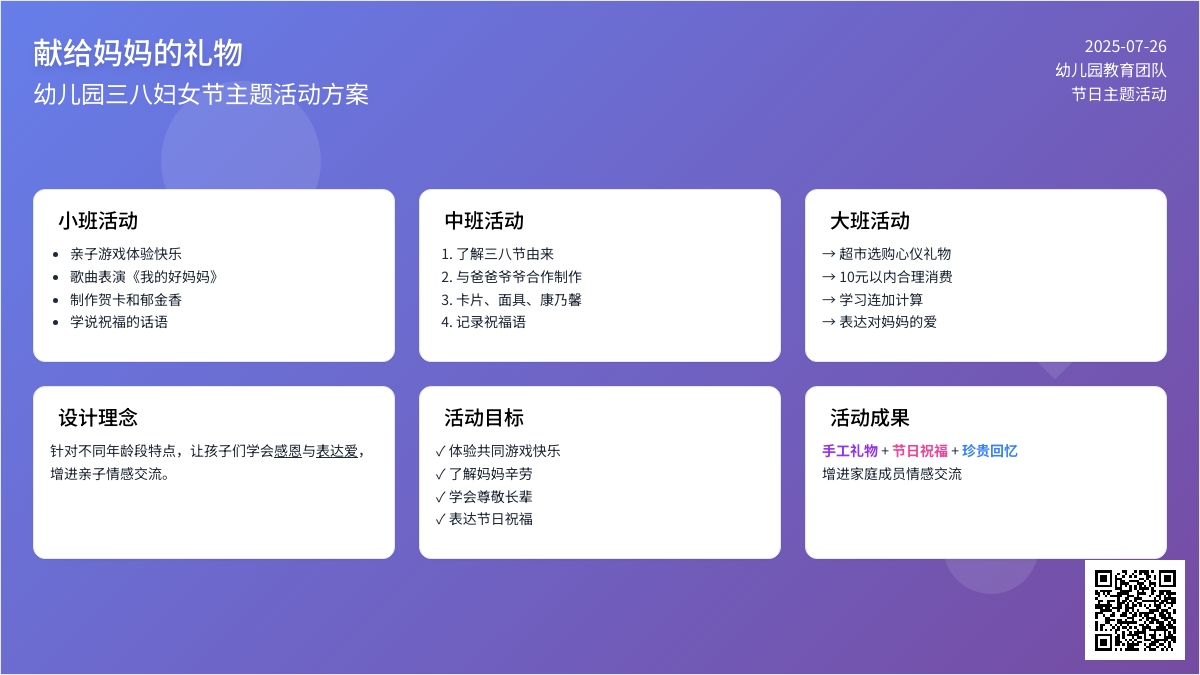幼儿园三八妇女节主题活动方案：献给妈妈的礼物