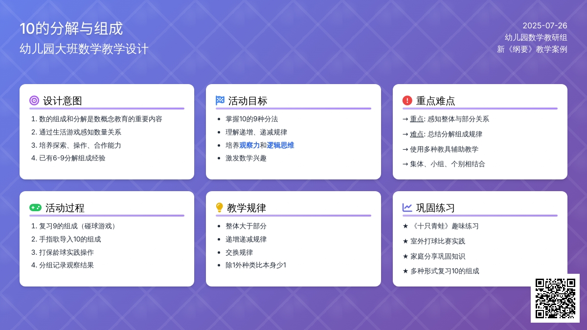 幼儿园大班数学教学设计：10的分解与组成