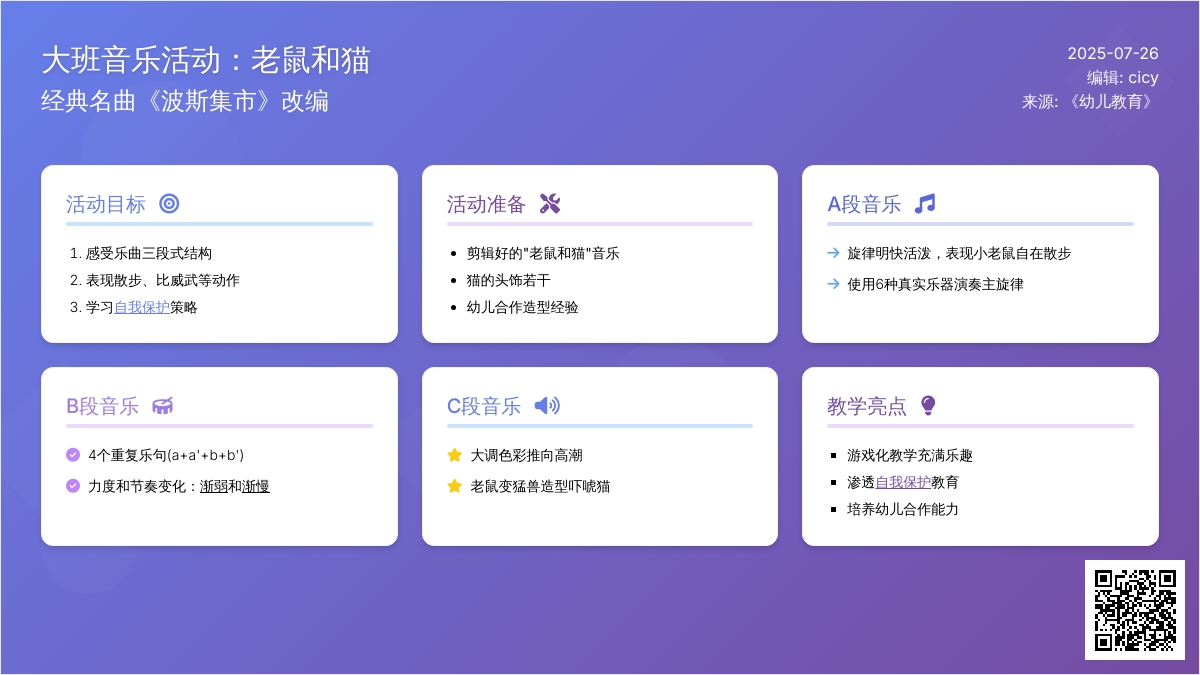 幼儿园大班音乐活动：老鼠和猫