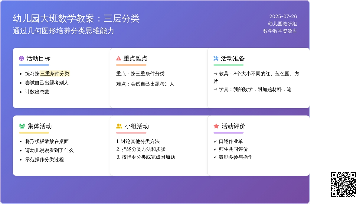 幼儿园大班数学教案：三层分类