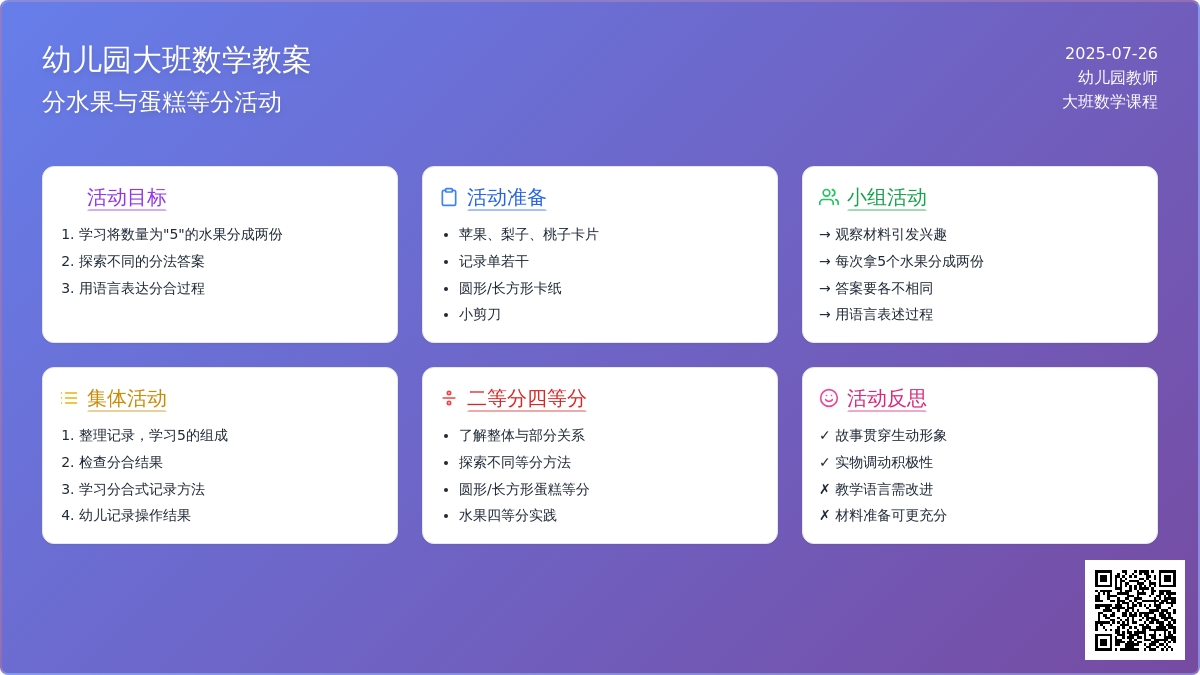 幼儿园大班数学教案：分水果