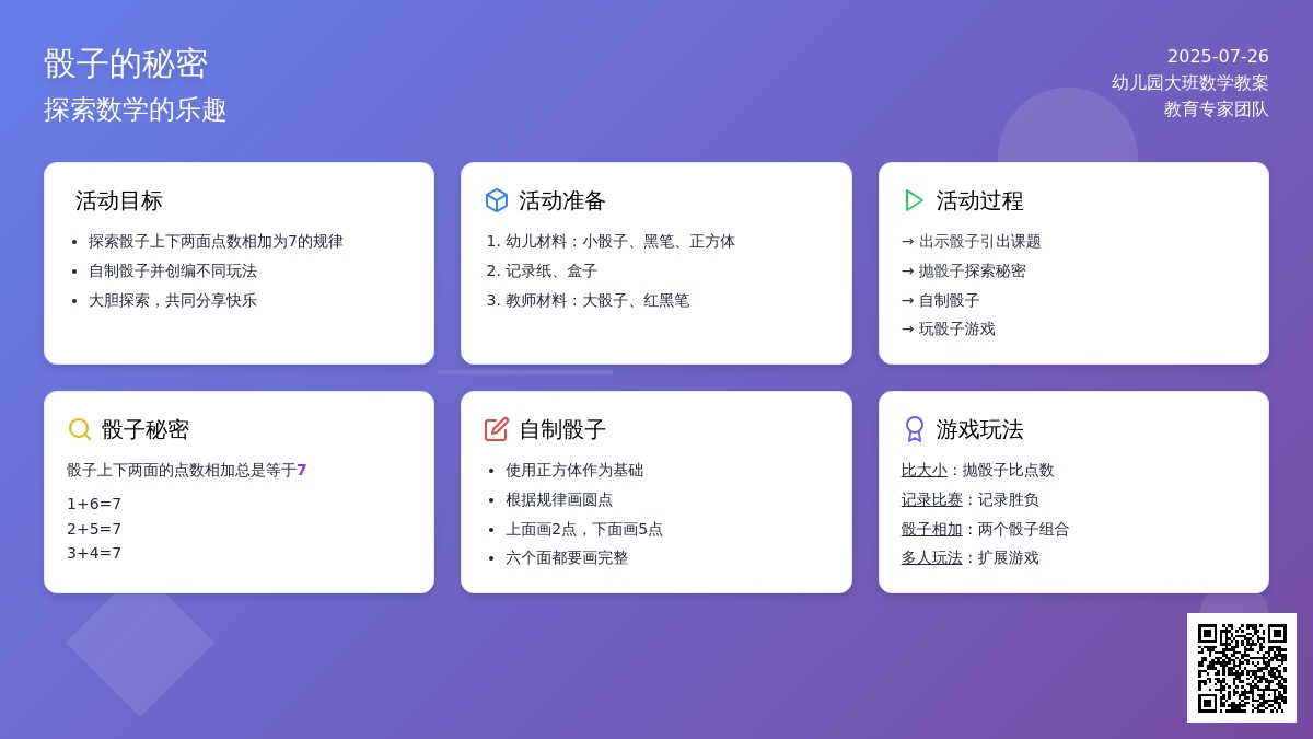 幼儿园大班数学教案：骰子的秘密