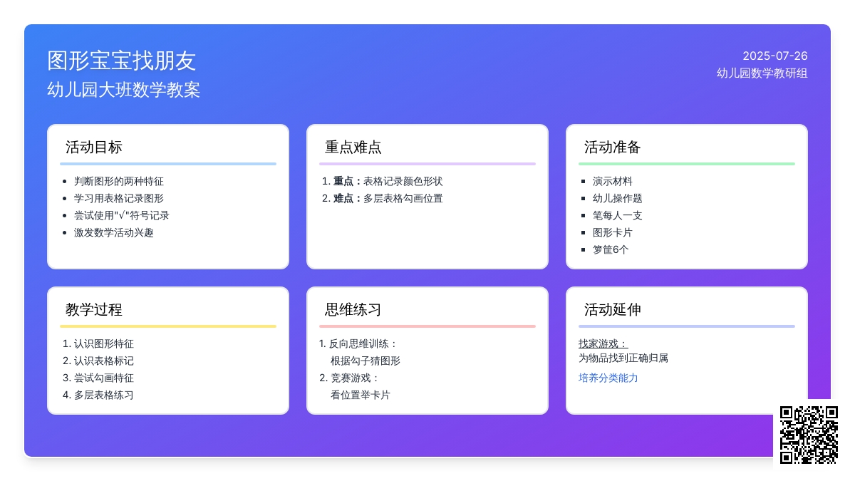幼儿园大班数学教案―图形孩子找朋友
