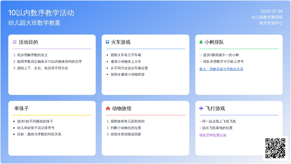 幼儿园大班数学教案：10以内数序