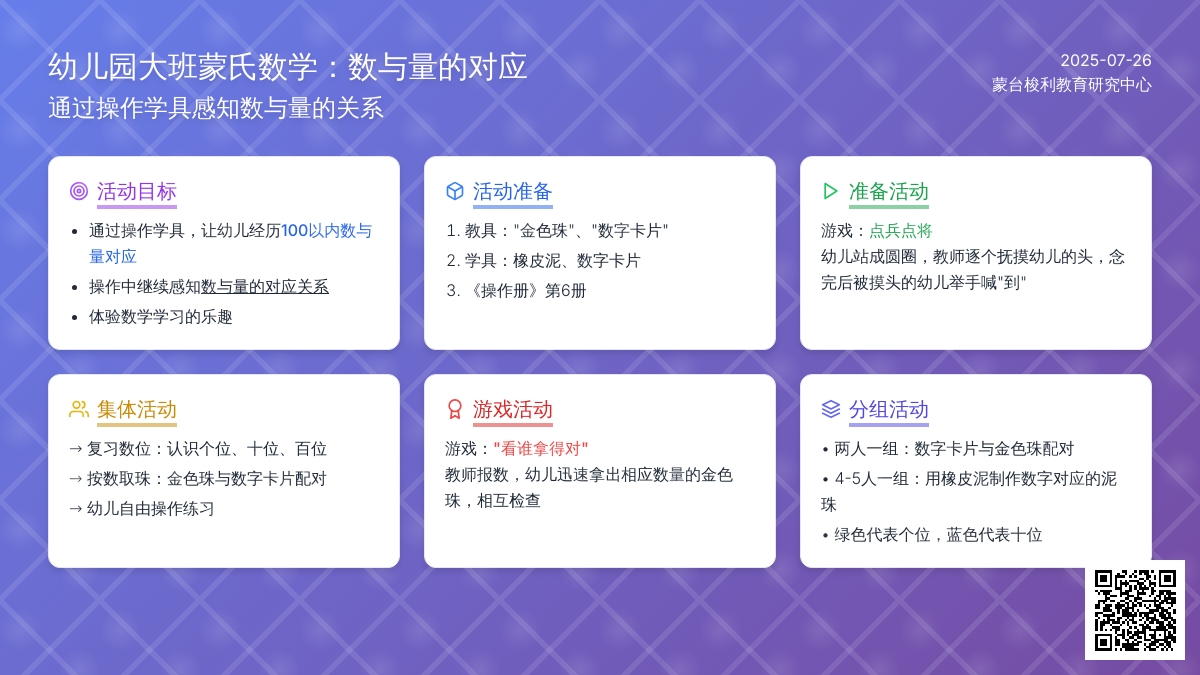 幼儿园大班蒙氏数学：数与量的对应