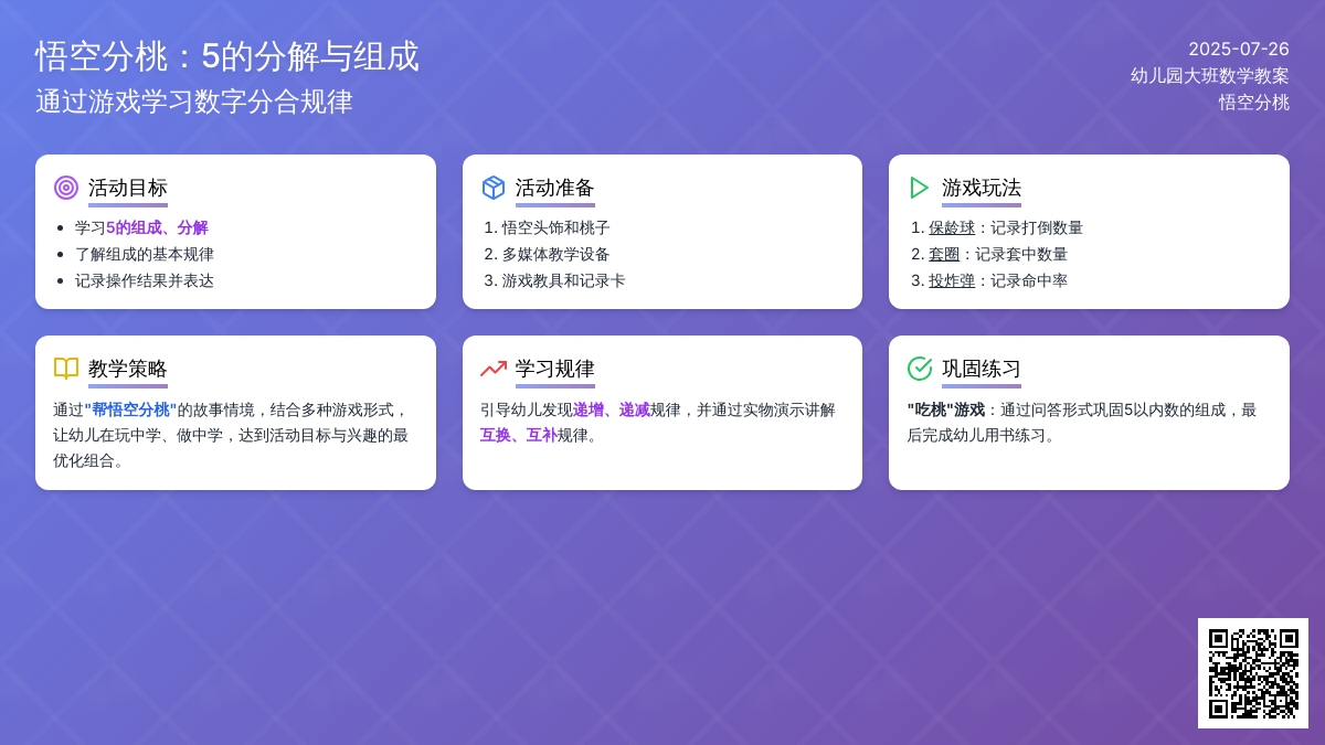 幼儿园大班数学教案：悟空分桃