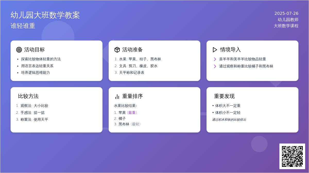 幼儿园大班数学教案：谁轻谁重