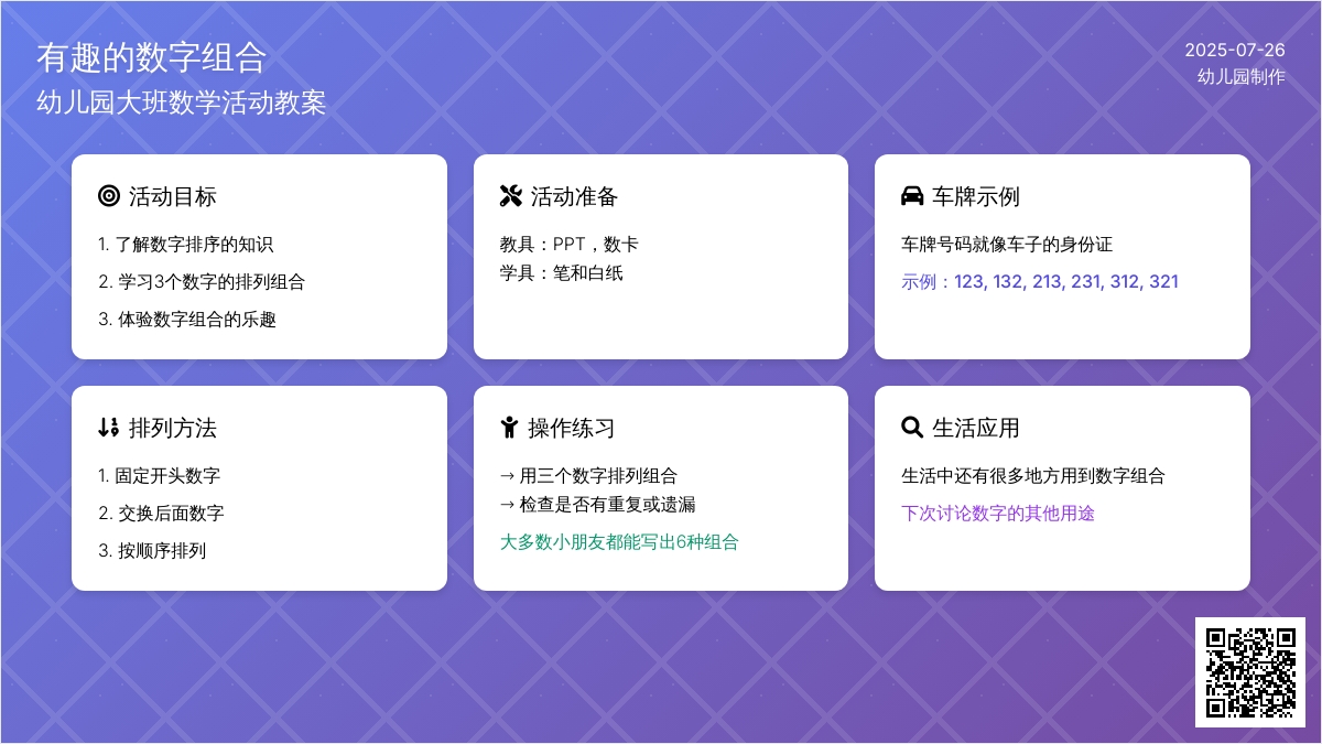 幼儿园大班数学活动教案：有趣的数字组合
