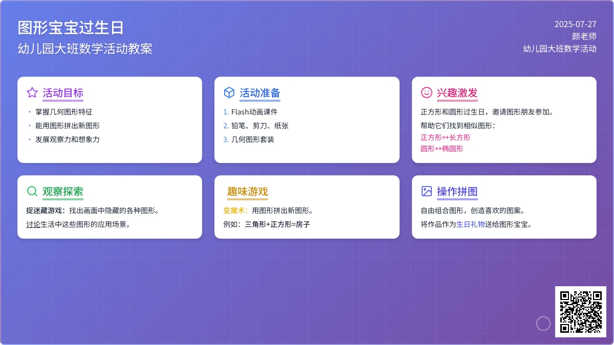 幼儿园大班数学活动教案：图形孩子过生日 (含动画课件)