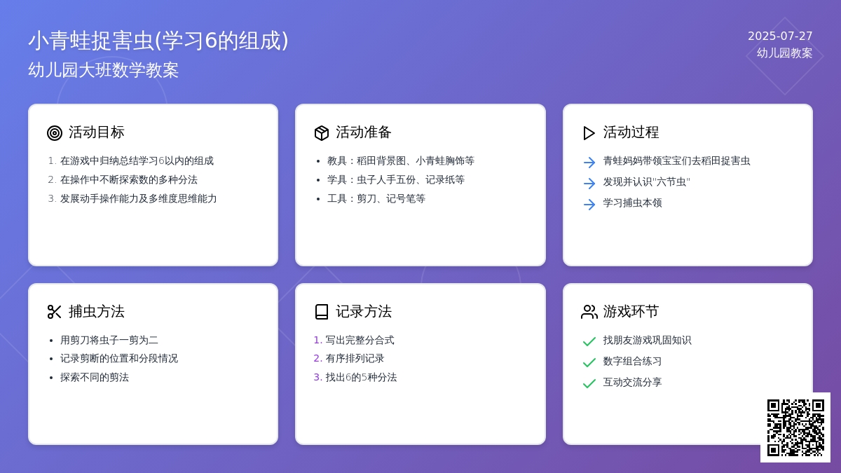 幼儿园大班数学教案：小青蛙捉害虫(学习6的组成)