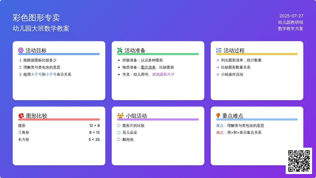 幼儿园大班数学教案：彩色图形专卖