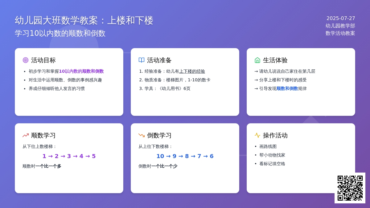 幼儿园大班数学教案：上楼和下楼