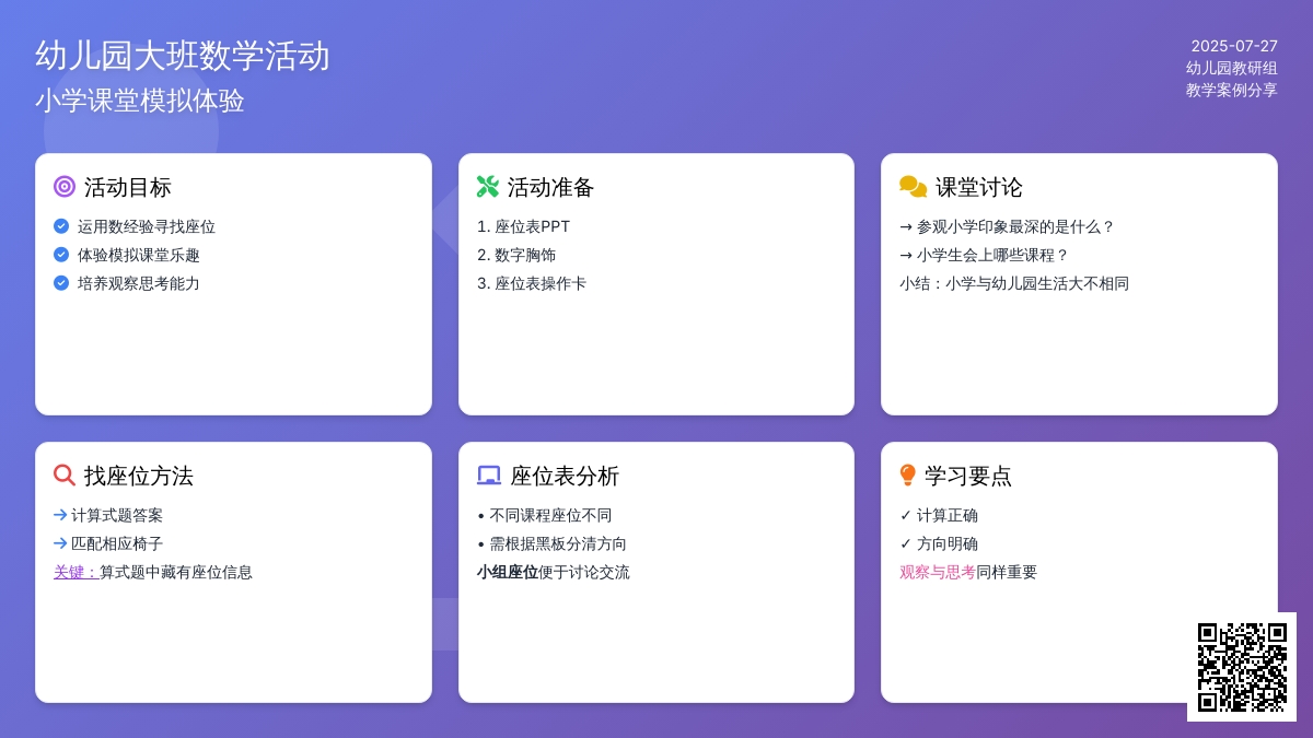 幼儿园大班数学活动：小学课堂