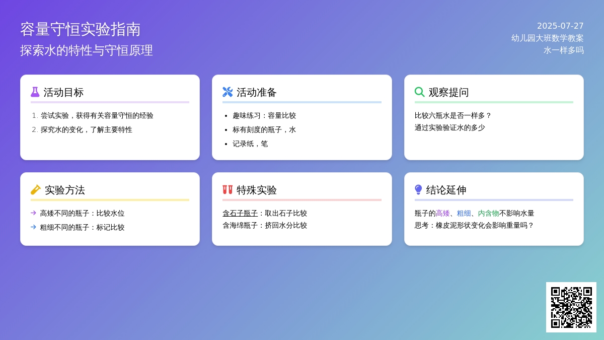 幼儿园大班数学教案：水一样多吗