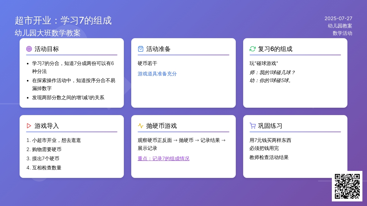 幼儿园大班数学教案：超市开业（学习7的组成）