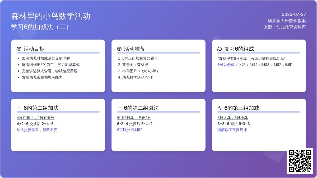 幼儿园大班数学教案：森林里的小鸟（学习6的加减（二））