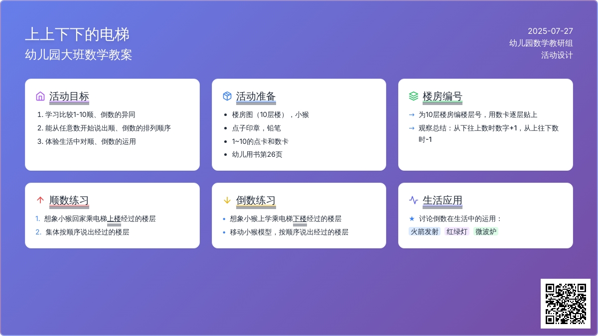 幼儿园大班数学教案：上上下下的电梯