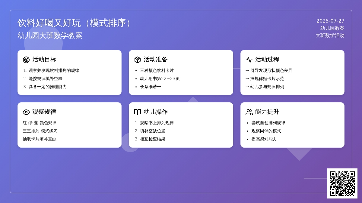 幼儿园大班数学教案：饮料好喝又好玩（模式排序）