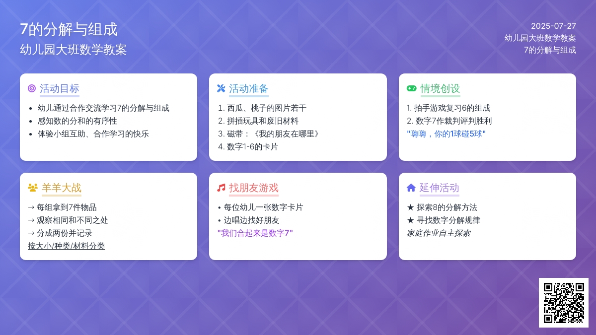 幼儿园大班数学教案：7的分解