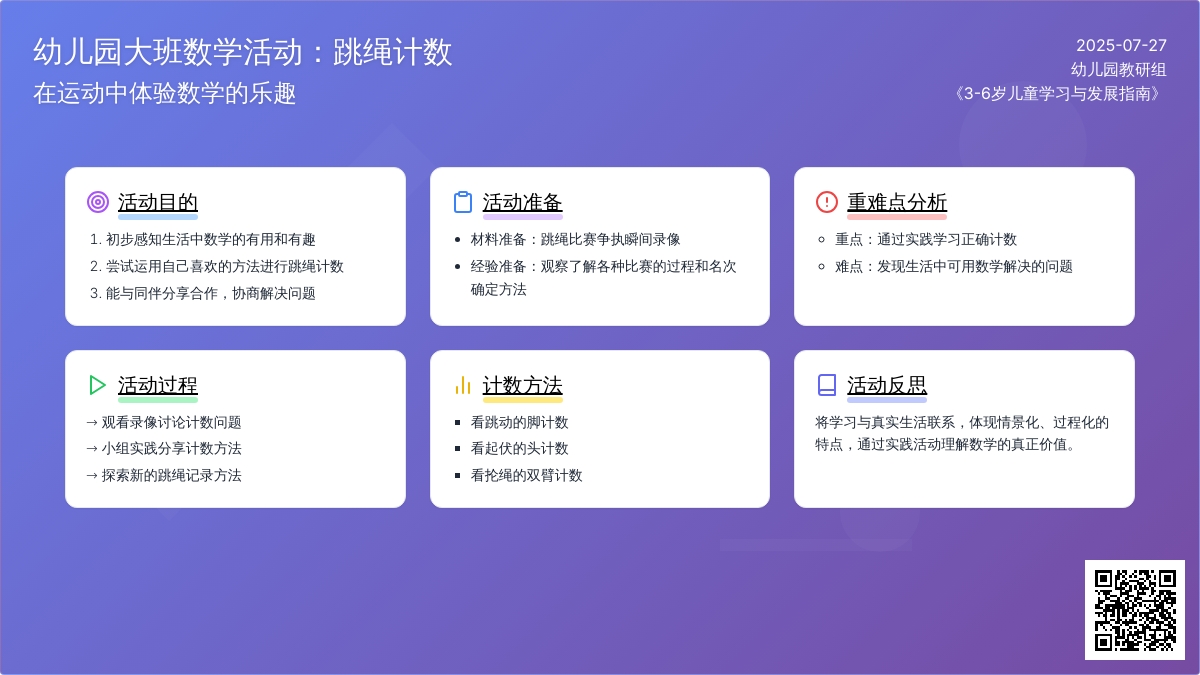 幼儿园大班数学活动：跳绳计数