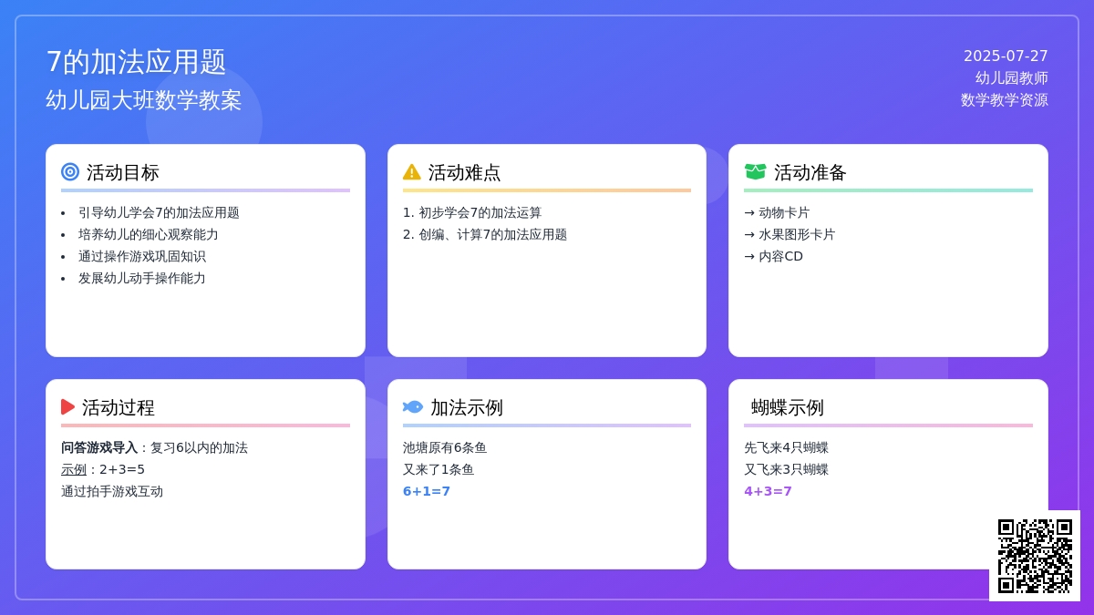 幼儿园大班数学教案：7的加法应用题