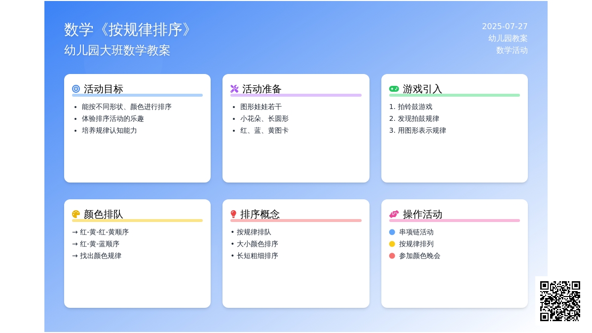 幼儿园大班数学教案：按规律排序活动